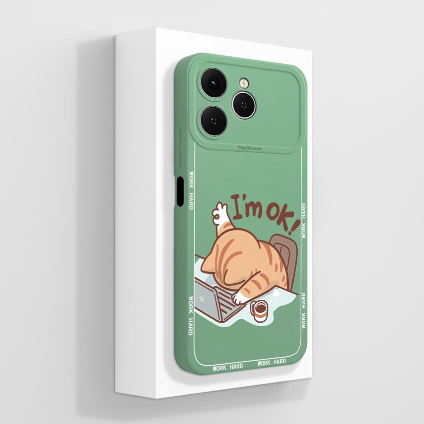 

Для телефона Tecno Spark 40 30 20 30C Pro Plus Чехол Милый узор кошки Защита объектива Жидкий силикон Пылезащитный Чехол-бампер Для корпуса Tecno Capa Tecno Spark 20