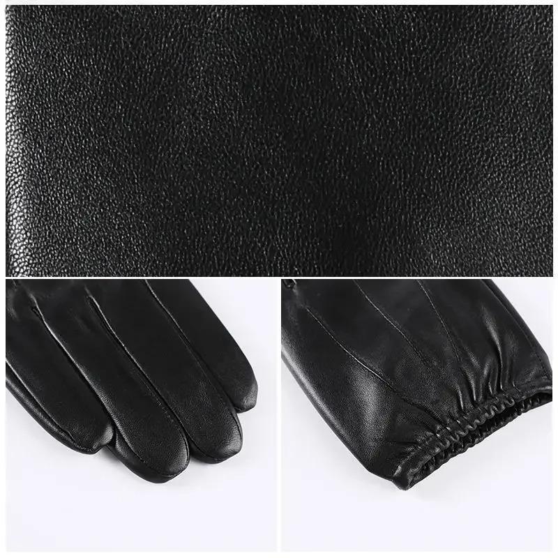 Velvet Linning Men Business Sheepskin Leather Gloves Winter Full Finger Touch Screen Brown Gloves Riding Motorcycle Gloves