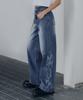 Ledeoli Graphic Print Wide Denim Pants [Black]