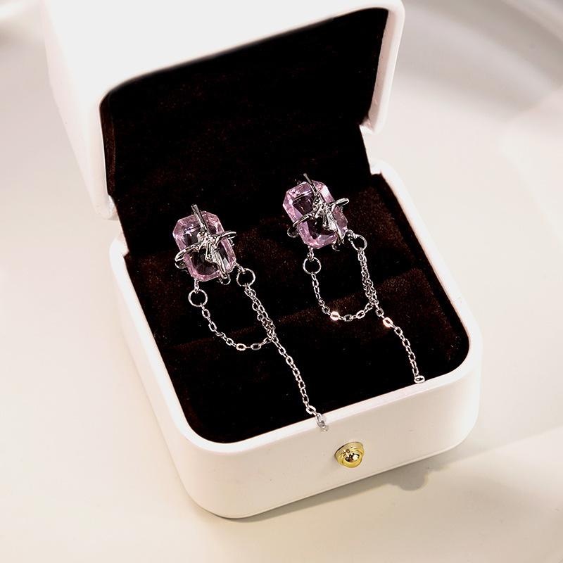 Fairy Butterfly Fringed Earrings Collection, Metal Wind Diamond Chain Earrings Exaggerated And Thin Stud Earrings