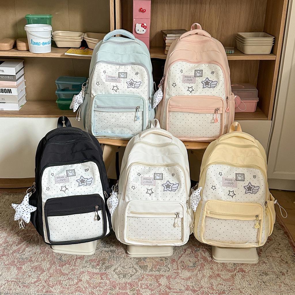 Schoolbag contrasting color polka dot large capacity backpack cute backpack clock in photo high value schoolbag make-up bag shoulder bag
