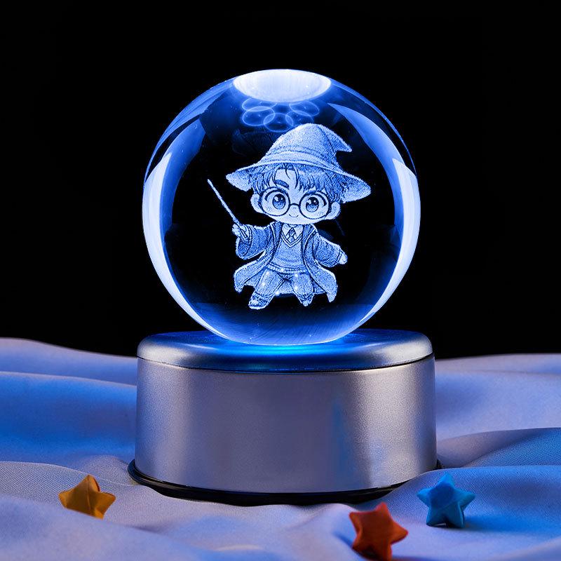 Harry Potter Crystal Ball Music Box with Warm Light Base - Desktop Night Light Souvenir Ornament