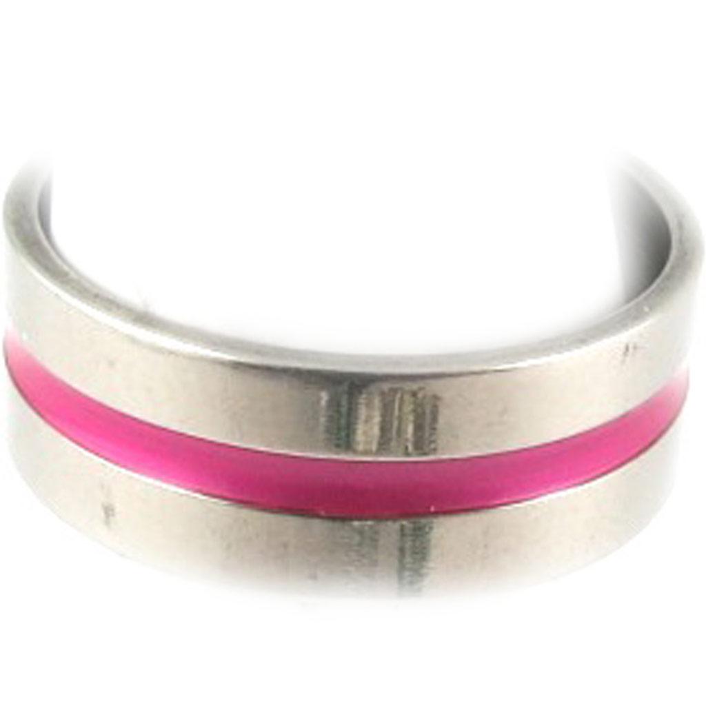 Silver Pink 'Peaceful' Steel Ring - 7 Mm