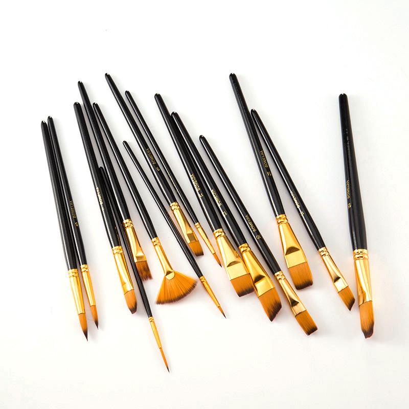 15-Piece Nylon Paintbrush Set with Black Bag for Watercolor, Oil, and Wall Painting