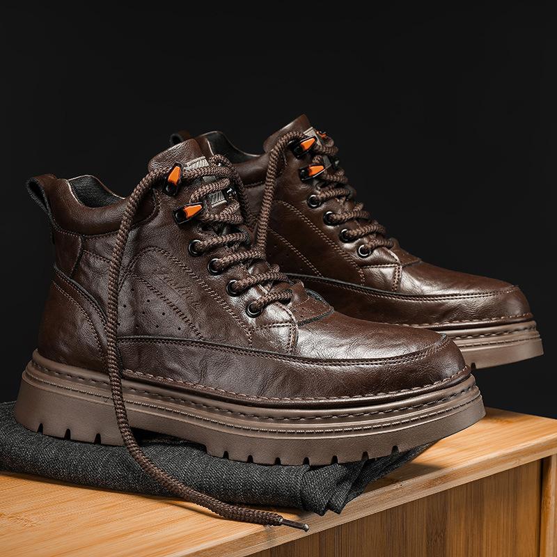

2024 autumn new foreign trade hot-selling leather Martin boots men s leather outdoor retro thick-soled tooling boots 44 коричневий