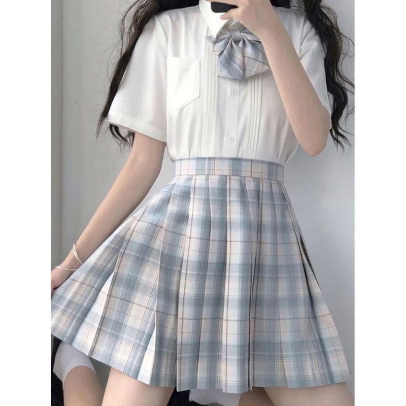 Grid Shaped High Waisted A- line Skirt Plaid High Waist Preppy Style A- line Skirt