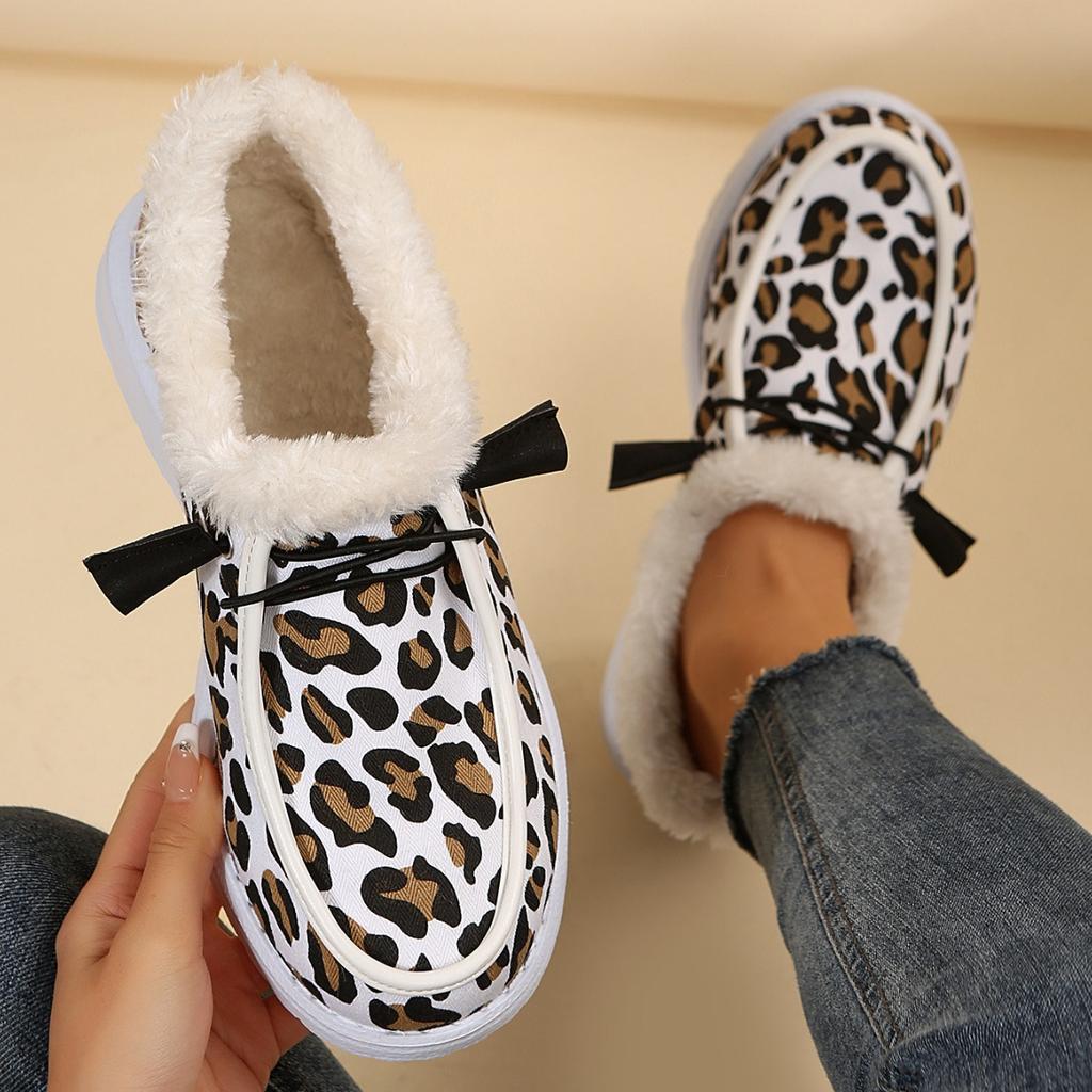 Winter thick-soled shallow-mouth low-top warm cotton shoes women's velvet thickened leopard print snow boots