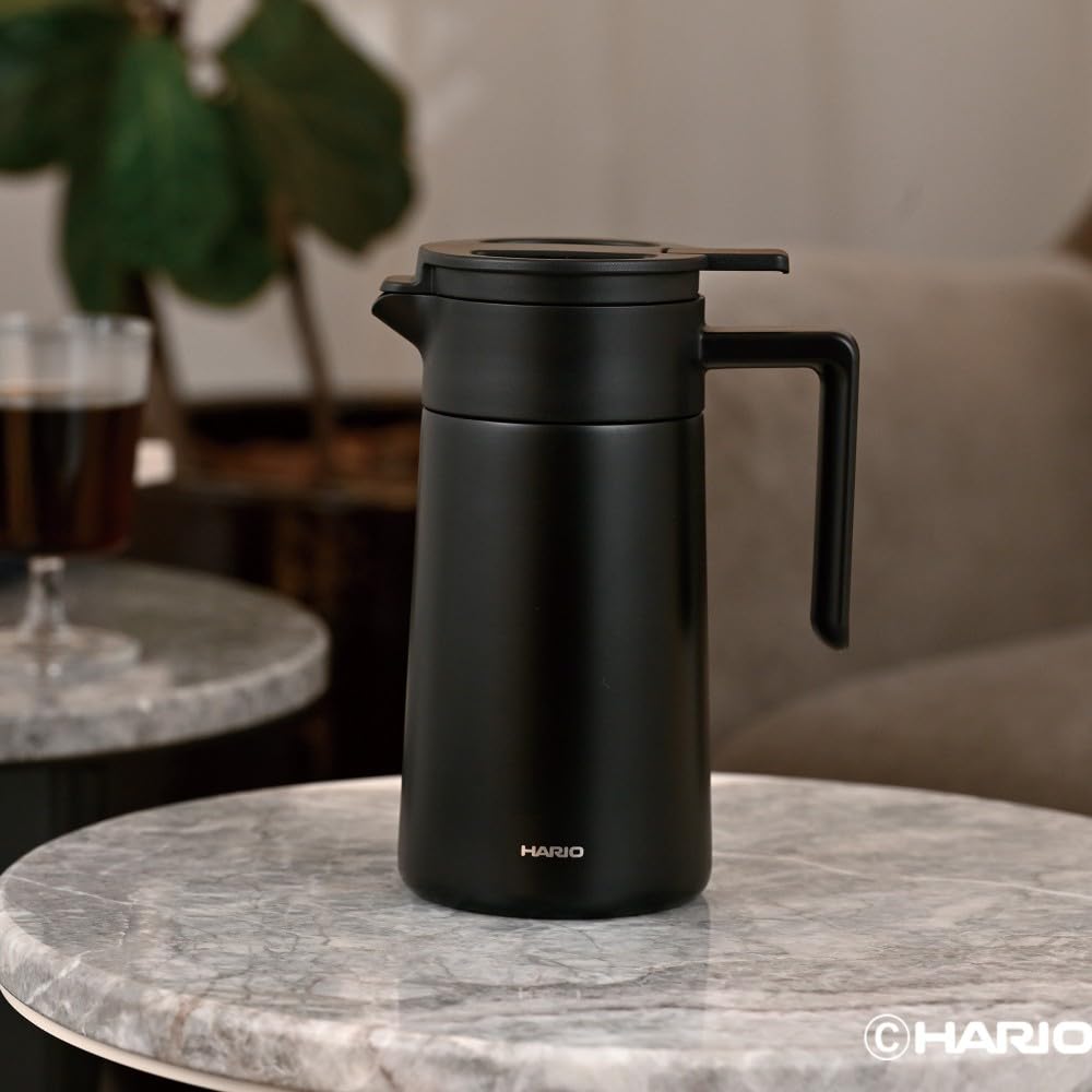 HARIO Insulated Pot, Ceramic Coated, Vacuum-Insulated, Double-Layer, Keeps Freshly Brewed Coffee Tasty, 600ml Capacity, Black, Gift Wrapping