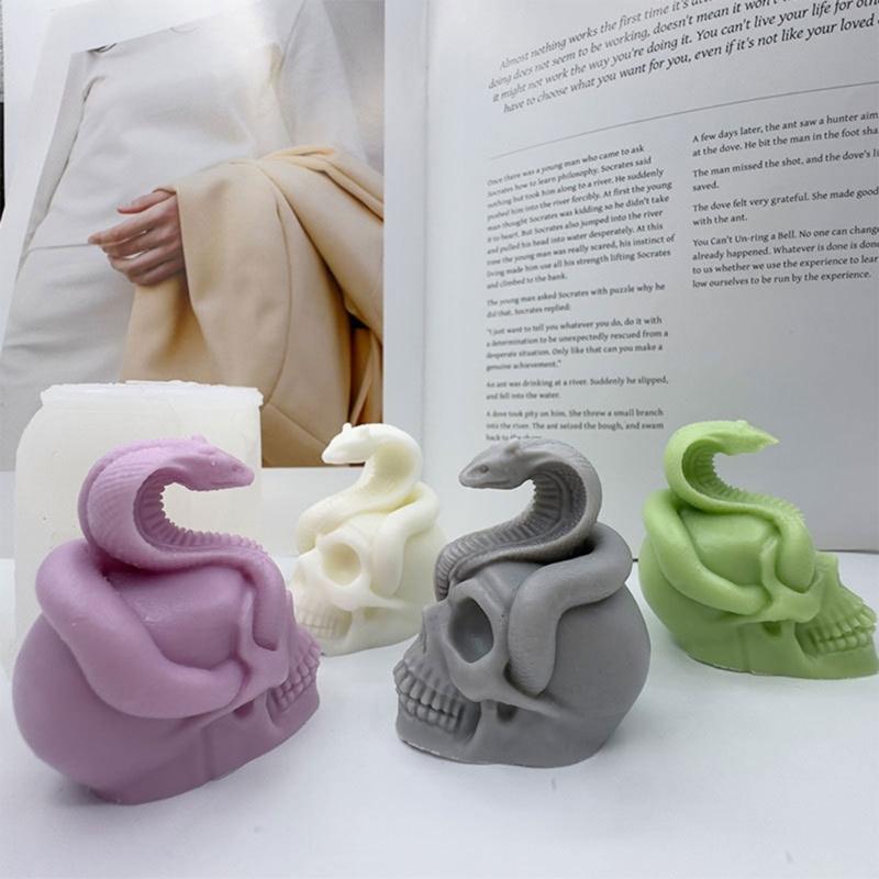 Moule en Silicone Halloween Moules à Bougies Serpent Crâne Faits Main Outil de Décoration de Gâteau Moules de Cuisson Décorations de Table
