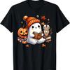 Camiseta Feminina Fantasma Fofo Lendo Livro Amantes de Livros Fantasma de Halloween Café