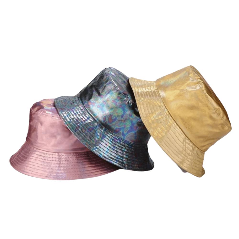 Wide Brim Laser Rainbow Fisherman Hat Leather Shiny Sun Cap Luminous Bucket Hat Stage Performances