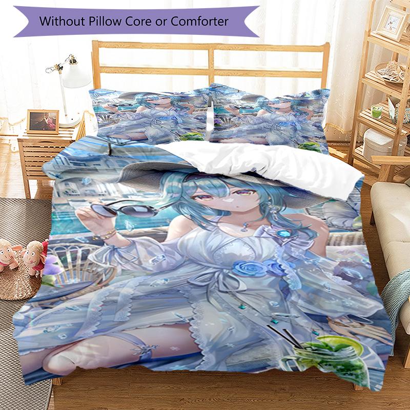 3pcs Genshin Impact Furina1 Design Cover Set - HD Printed Bedding with 1 Cover and 2 Pillowcases - Perfect for Home and Dorm Decor