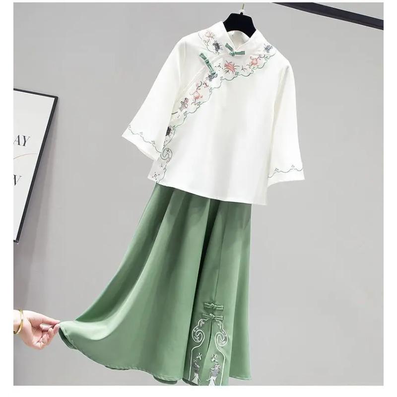 Elegant Hanfu Women's Summer New Butterfly Sweet Chinese Suit Embroidered Suit Hanfu Blouse Skirt Two Piece Set