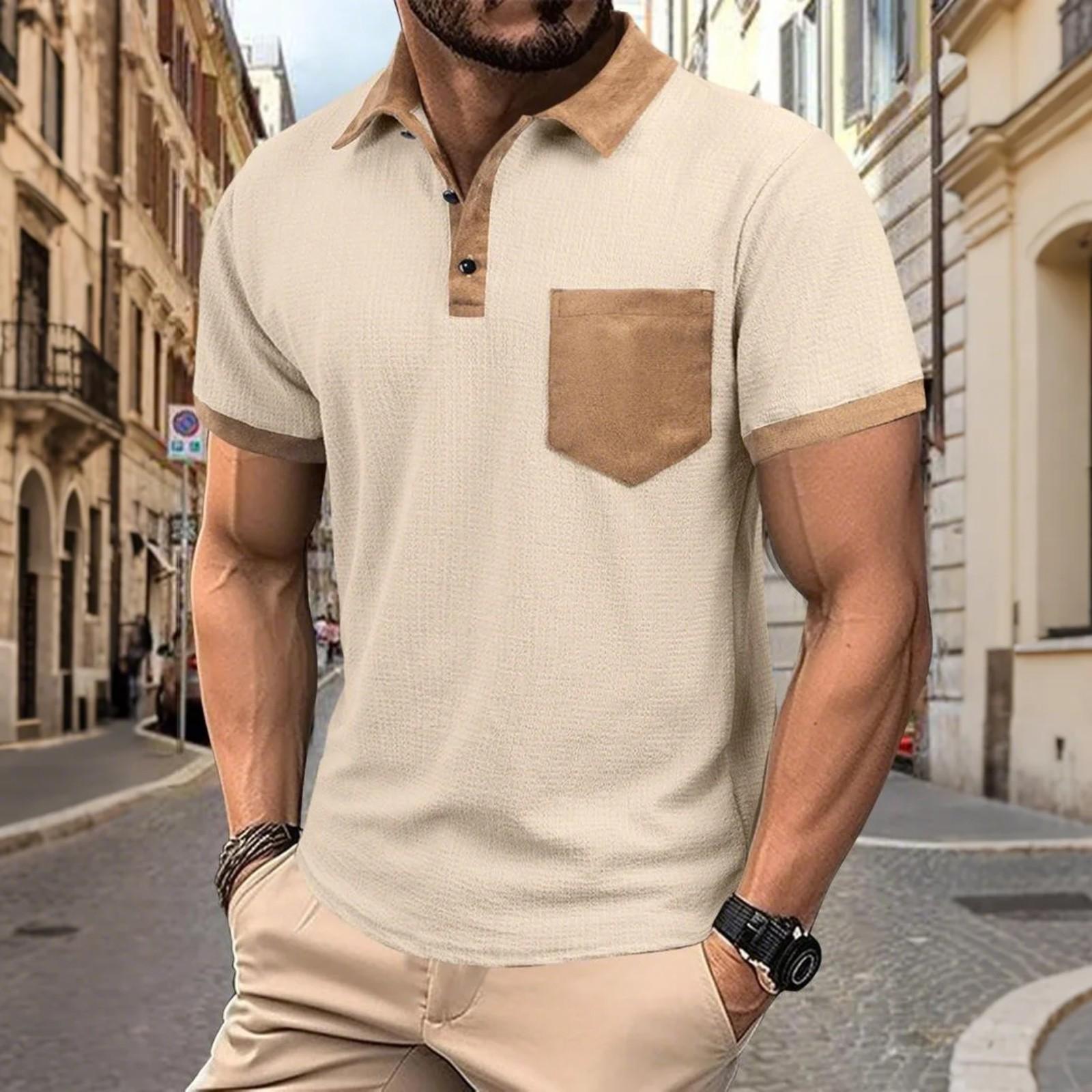 

Men s Summer Color-matching Pocket Sports Shirt XXL хаки