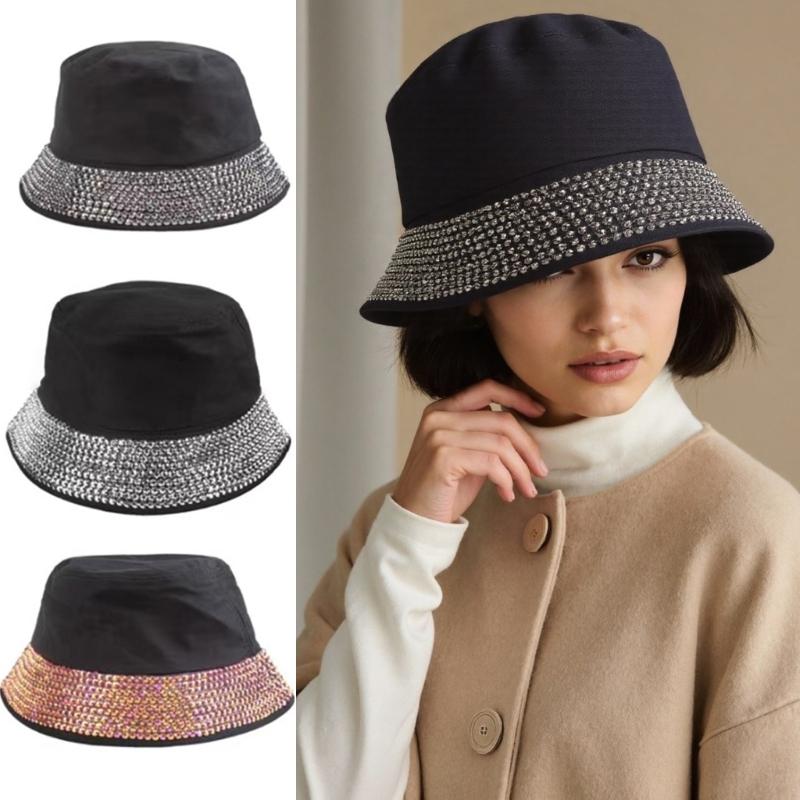 Fisherman Hat Bucket Hat for Girls Rhinestones Blingbling Hat for Sports Gym Mountain Camping Hat Outdoor Sunshade
