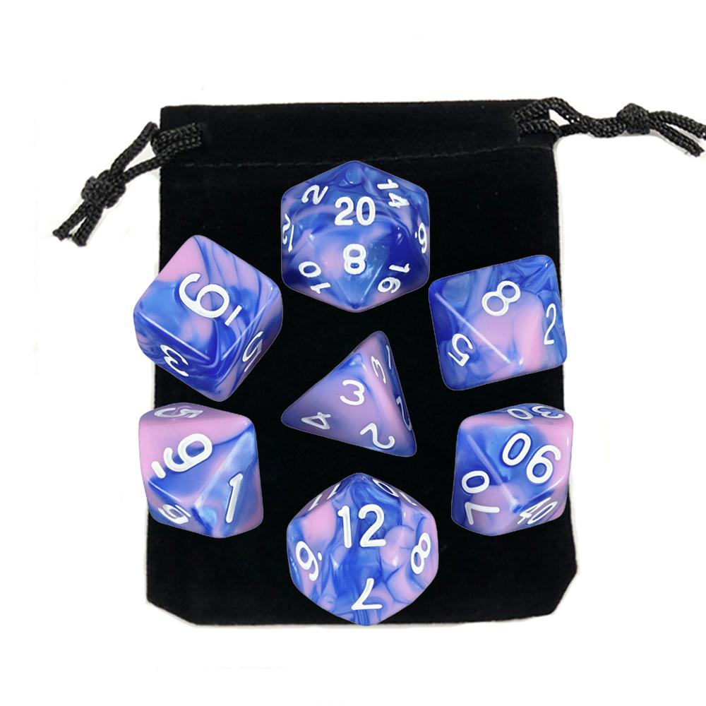 7-pack Dice with Carryall D4 D6 D8 D10 D D12 D20 Polyhedral Board Game Pieces