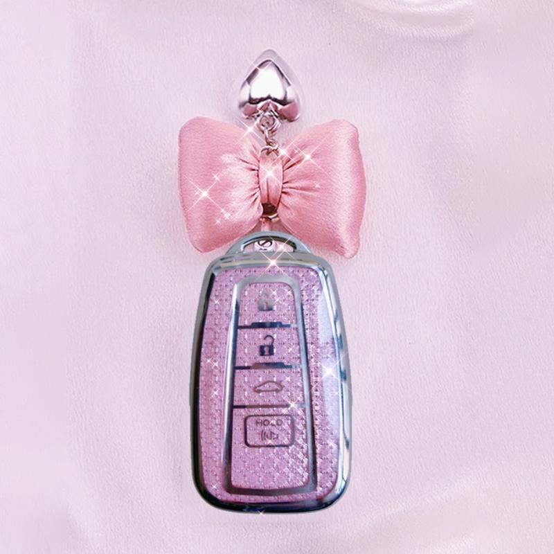 Crystal Pink Tpu For Toyota Camry Rav4 Highlander Avalon C-Hr Prius Corolla Gt86 Car Key Case 4 Button Remote Key Cover Fob Bag