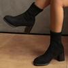 Women's Thick Heel Single Boots Autumn New Square Head Suede Sleeve Anti-slip Wear-resistant Short Boots