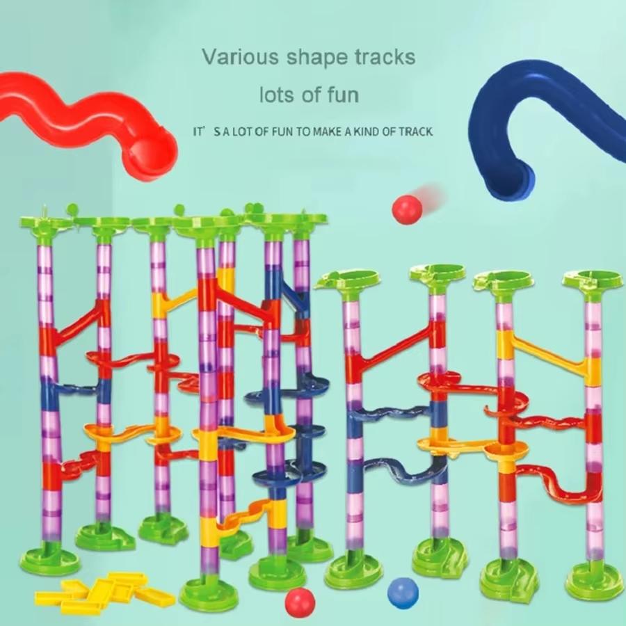 2025 New DIY Marble Run Race Coaster Set Toy Maze Ball Roll Marble Run Race Track Building Blocks Kids 197PCS Assembly Game Toys