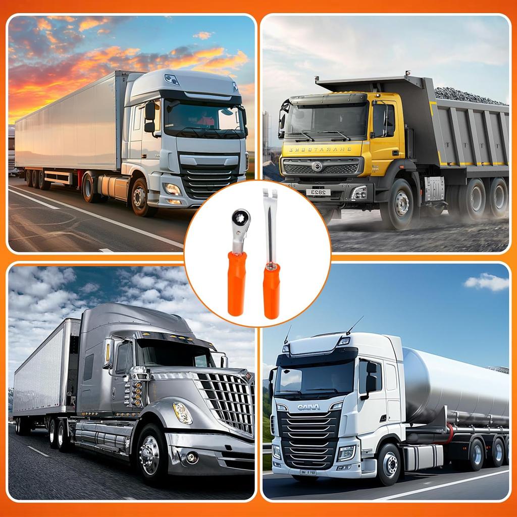 BARTOO 2PCS Automatic Slack Adjuster Tools, 5/16'' Double Square Ratcheting Wrench & Fork End Release Tool, Brake Adjustment Tool For Semi Truck,