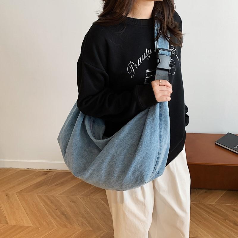 Vintage Tote Bag Women's Denim Bag Lightweight Large Capacity Shoulder Crossbody Bag