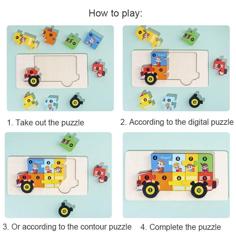 1PCS 3D Puzzle Wooden Dinosaur Animal Jigsaw Puzzle Early Education Color Sorting Learning Educational Toys  For Toddlers Gift