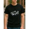 European Sizes Men'S Casual Short-Sleeved Round-Neck T-Shirt with Ocean Shark Print | Versatile Daily Top, Medium Stretch Fabric, Crew Neck