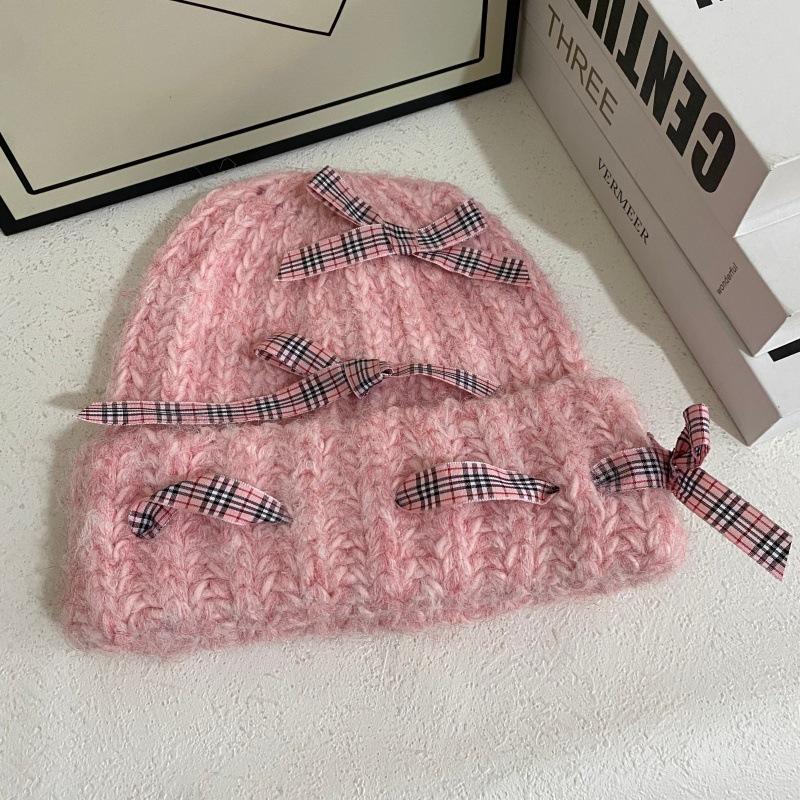 

JYL TS DIY Bow Knit Hat Women Winter Lamb Ear Protection Hat Faux Fur 1222Mao12093 электрические фиолетовый