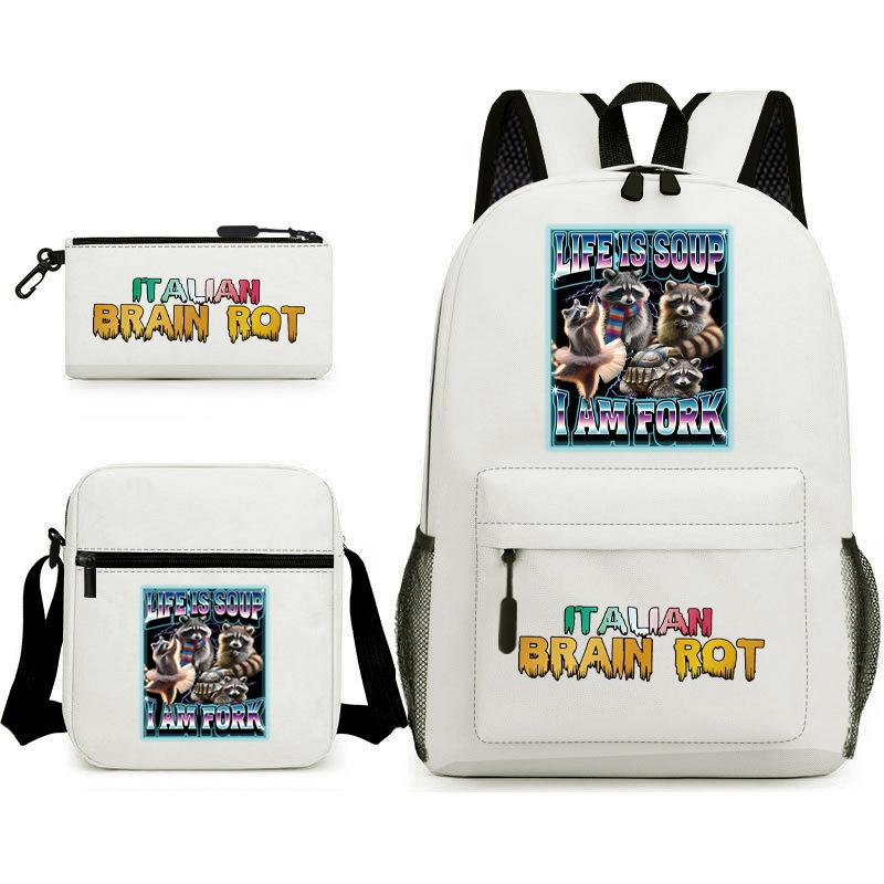 School Bag Tongtongsahur Cartoon Abstract Shanhaijing Primary School Students and Teenagers Backpack Three-piece Set L