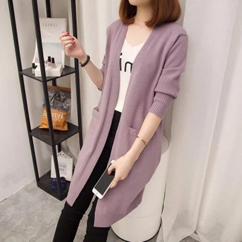 Mid-length Cardigan Sweater Women Long-sleeved Autumn Winter Solid Color Large Size Cardigan Sweaters