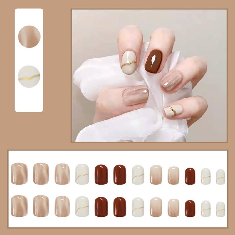 2025 Newest 24Pcs/Set Nail Art French Fake Nails Set With Glue Abs Plastic - Simple Short Nail Stickers