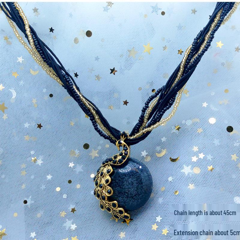 

Богемное этническое ожерелье с подвеской в виде винтажной стеклянной капли воды и листа