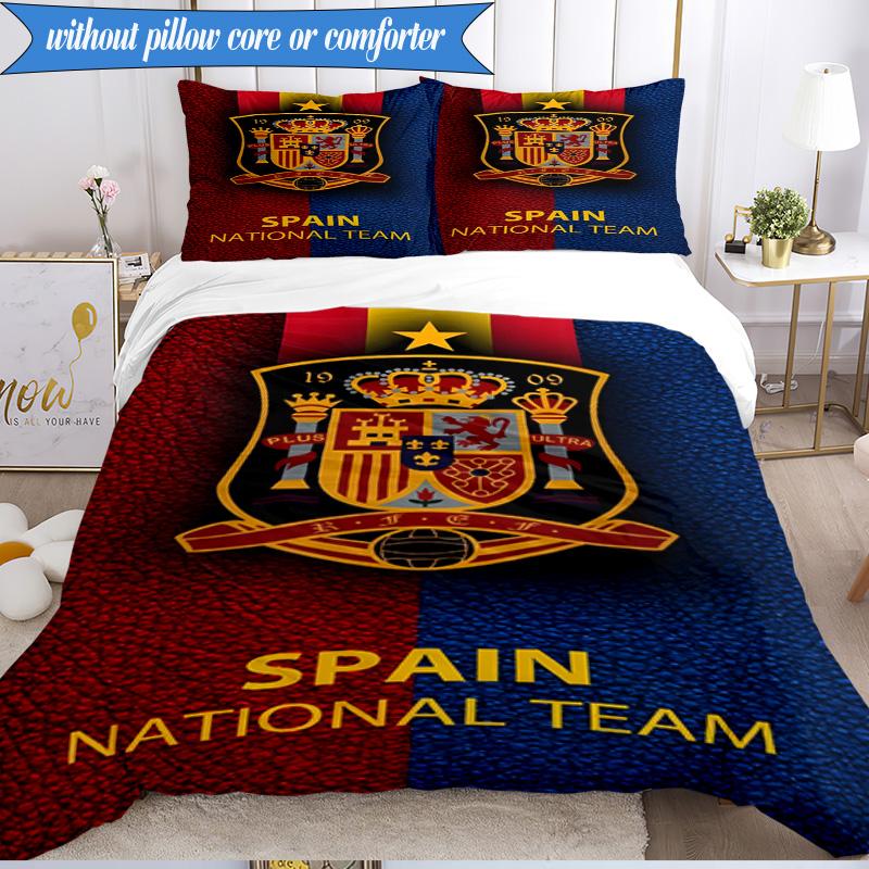 Spain National Football Team 3pcs Bedding,Including 1pc Duvet Cover And 2pcs Pillowcases Perfect for Christmas,Ideal for Bedroom, Dormitory