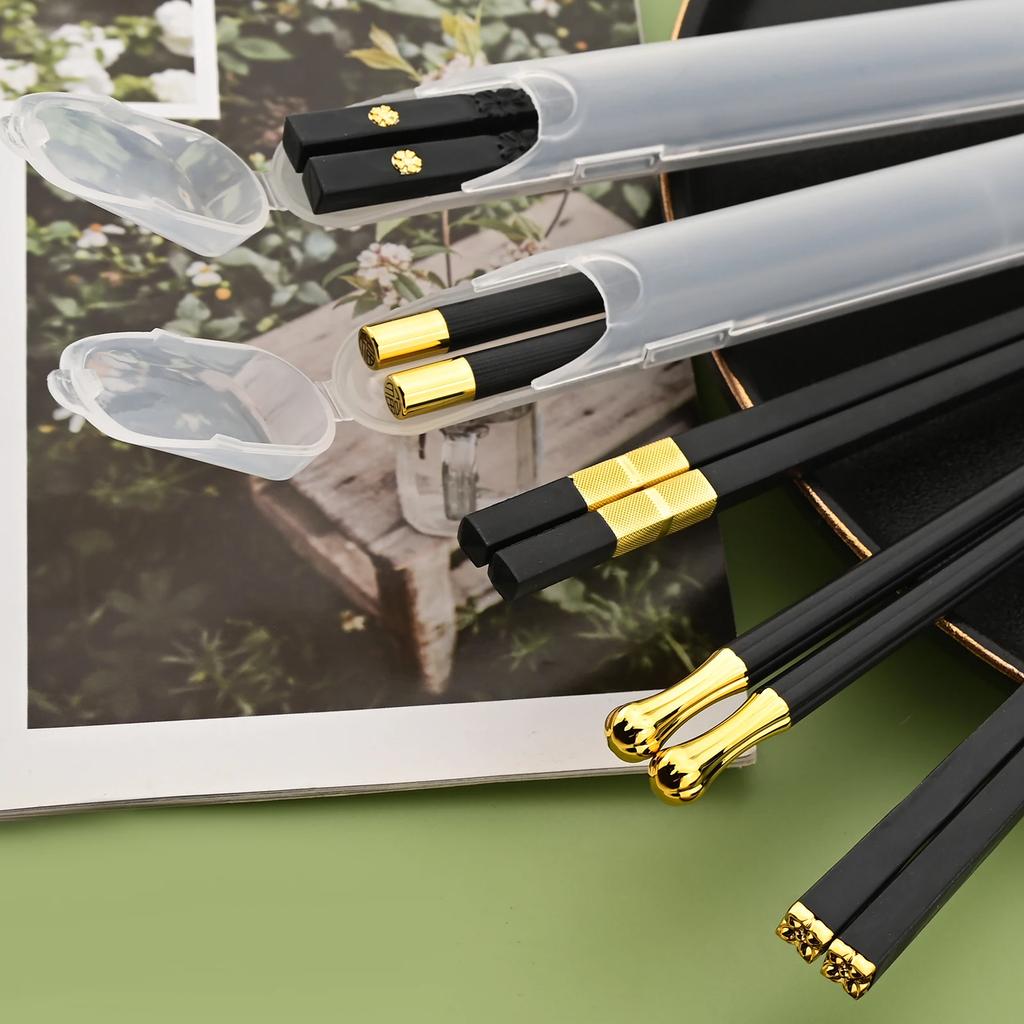 1 Pair Black Gold Disposable Sushi Chopsticks With Box