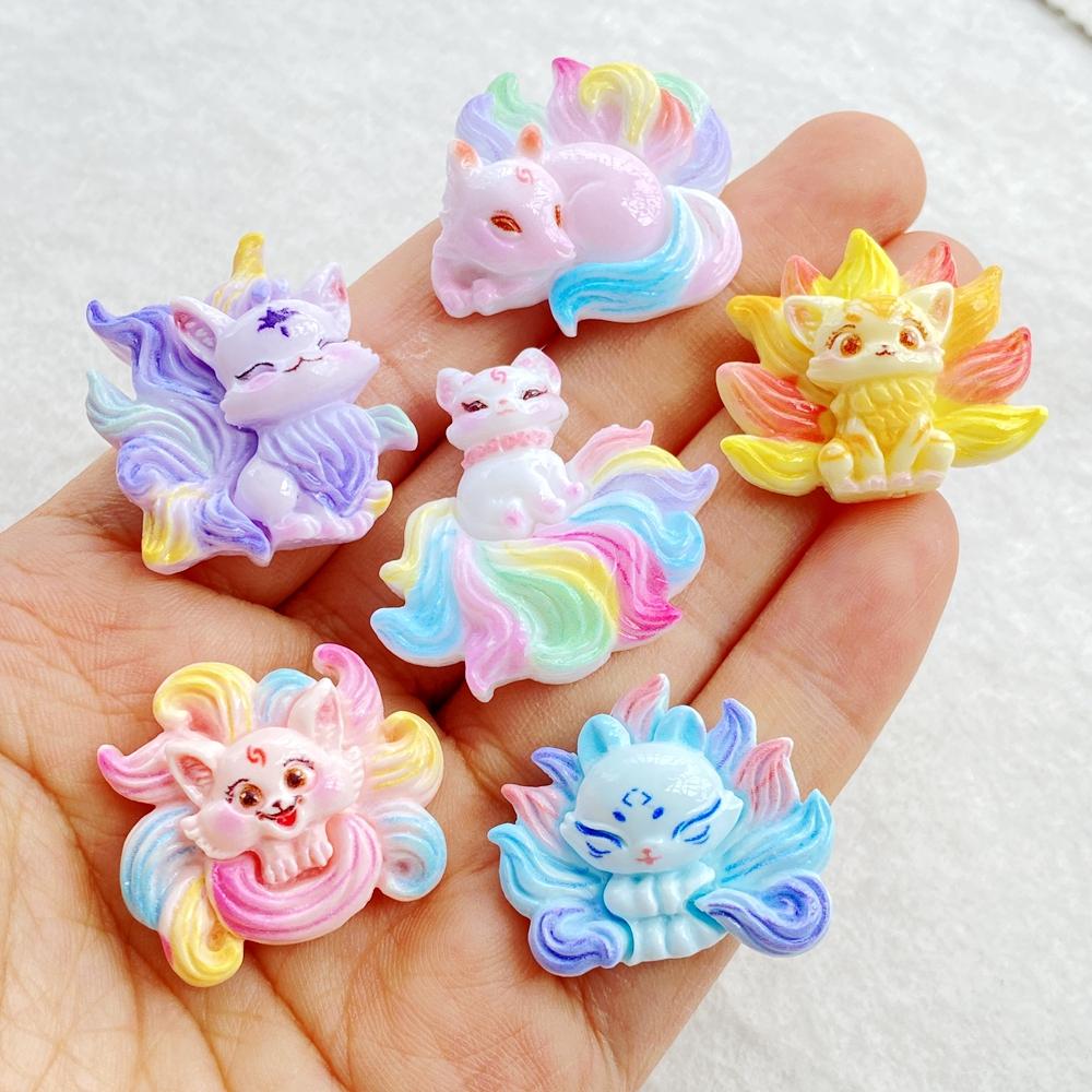10Pcs Cute ResinMixed Rainbow Cartoon Cat Flatback Figurines - for Scrapbooking, Wedding Decor & DIY Jewelry Making Accessories