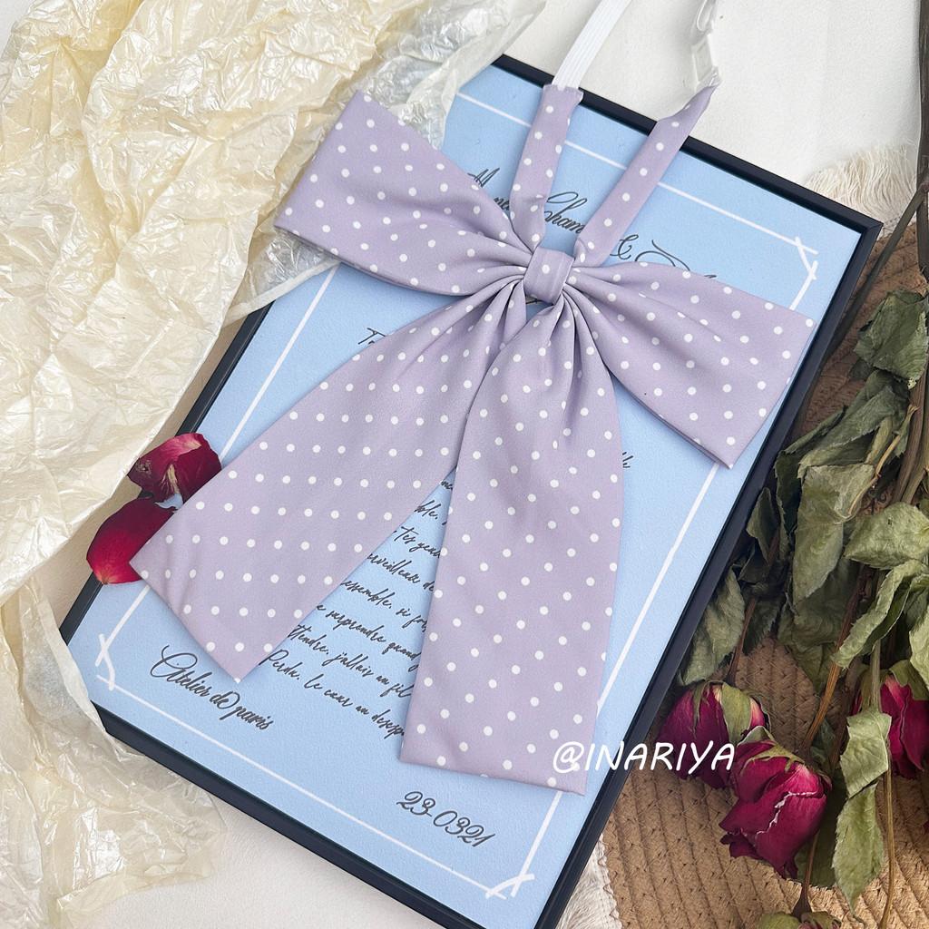 Polka Dot Long Handle Bow Tie Jk Uniform Accessory With Woven Fabric For Daily Wear