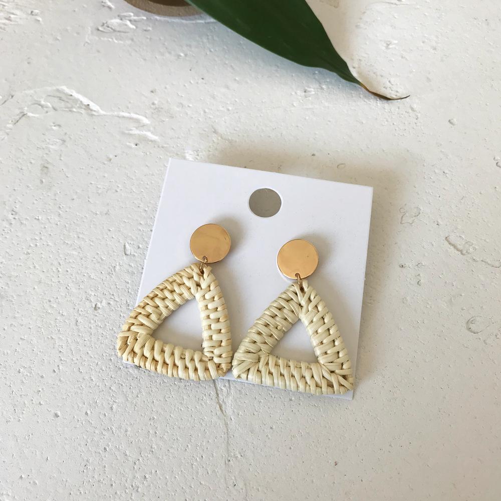 Rattan Diamant Geometrische Stroh Anhänger Ohrringe für Frauen