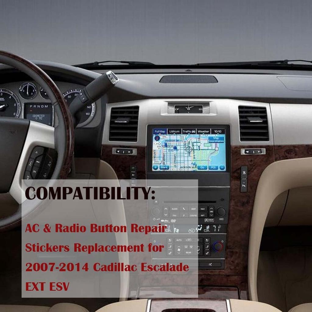AC & Radio Button Repair Stickers Compatible with 2007-2014 Cadillac Escalade EXT ESV Climate Control and Multimedia Radio Button Repair Decal