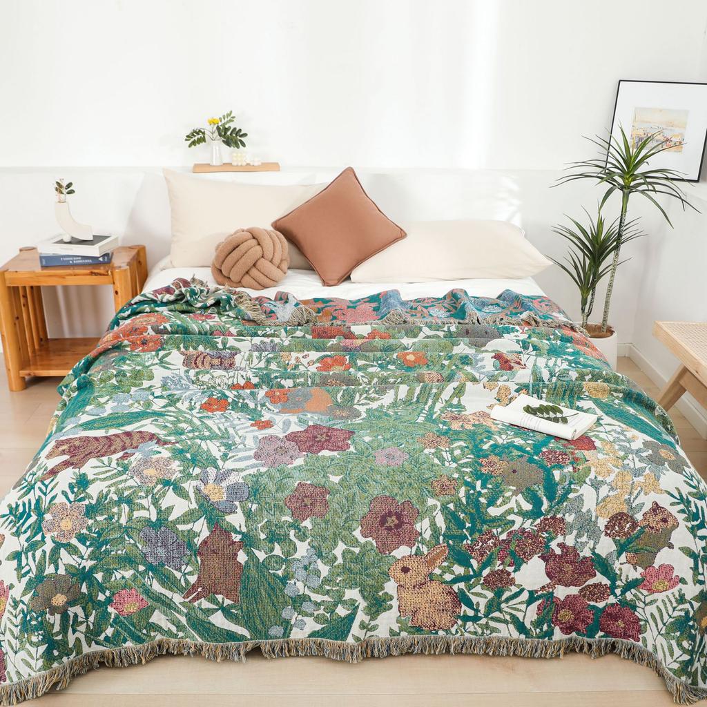 Floral Cotton Towel Blanket, Bedspread, For Bed Sofa, Picnic, Travel, Four-Layer Cotton Gauze, 200*230 Cm, High Quality