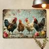 Vintage Chicken Metal Wall Art Sign – Rustic Iron Decor with Colorful Chickens & Floral Design, 30.48x20.32 Cm, Indoor/Outdoor U