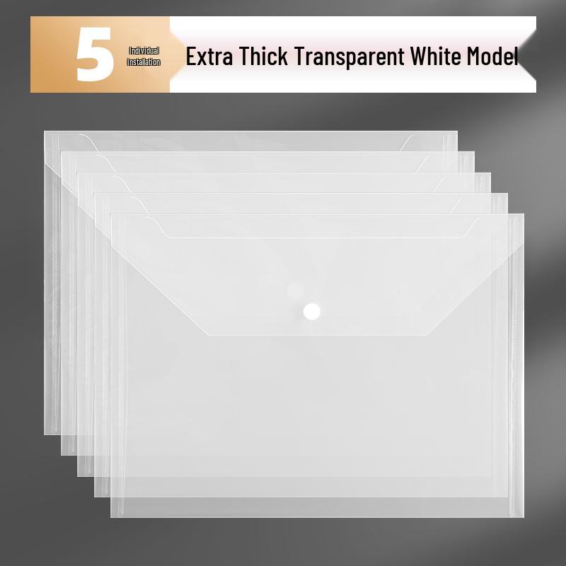 Transparent A4 File Bag, Large Capacity Snap Button, Test Paper & Document Storage for Students