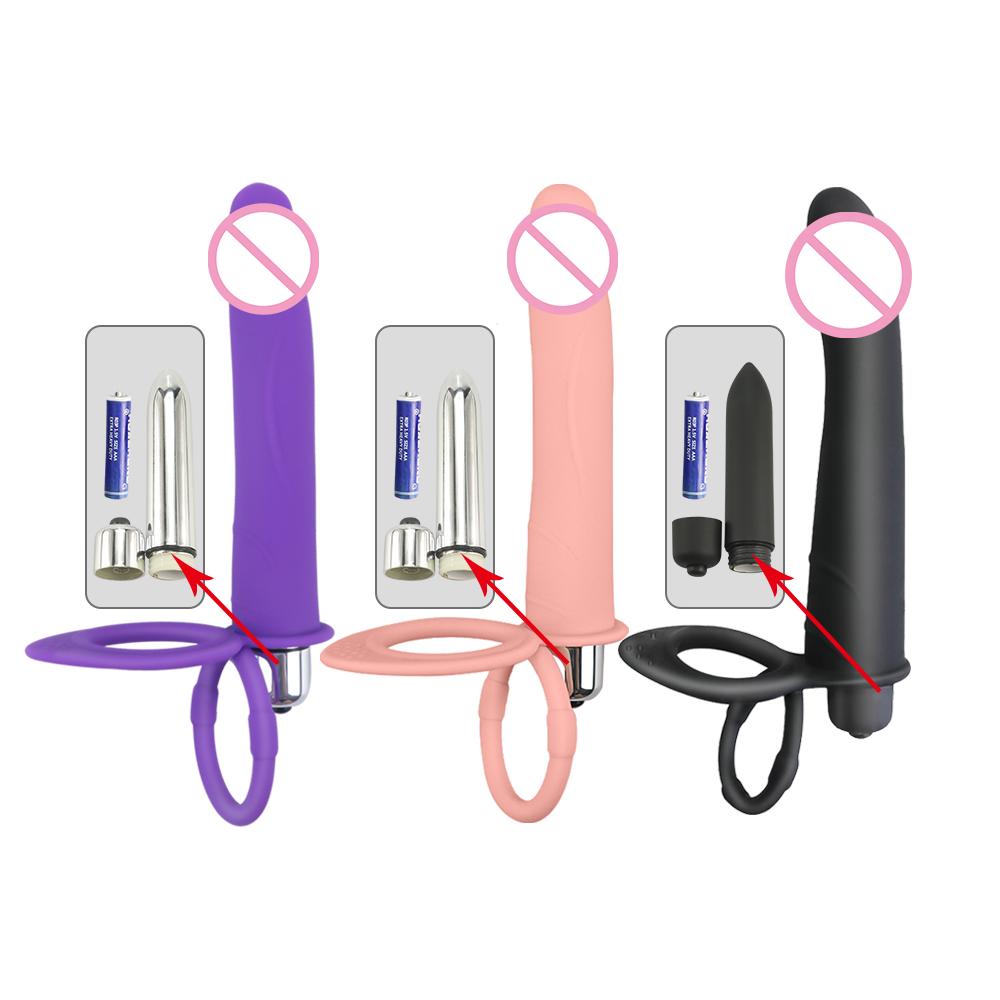 Silicone Double Insertion Penis Ring Dildo Vibrator Female Male Anal Trainer Ass Plug G-spot Massage Adult Sexy Toys, Sex Toys