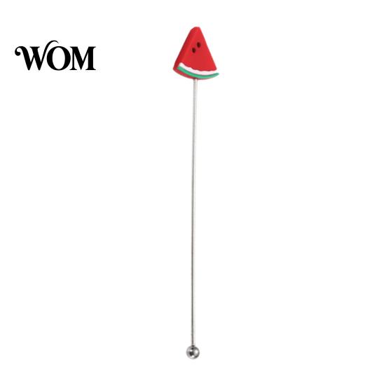 Cartoon Fruit Stirrer Cocktail Stir Stick, Stainless Steel Mixing with Durian Pineapple Strawberry Smooth Stick Watermelon Rubber Top Decor, Drink for