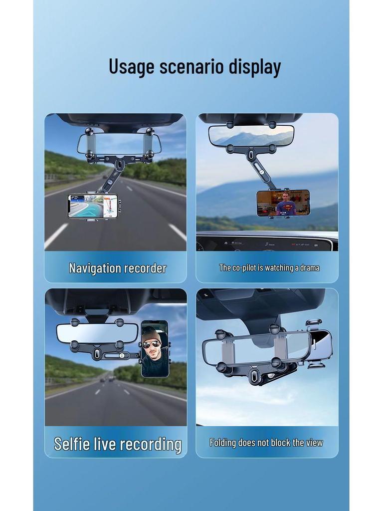 Rearview Mirror 360° Universal Phone Mount for Recording with Anti-Shake Stability
