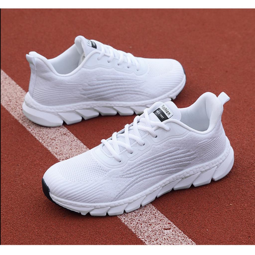 Unisex White Sports Shoes, Mesh Breathable Lightweight Running Shoes, Soft Soled Casual Walking Shoes
