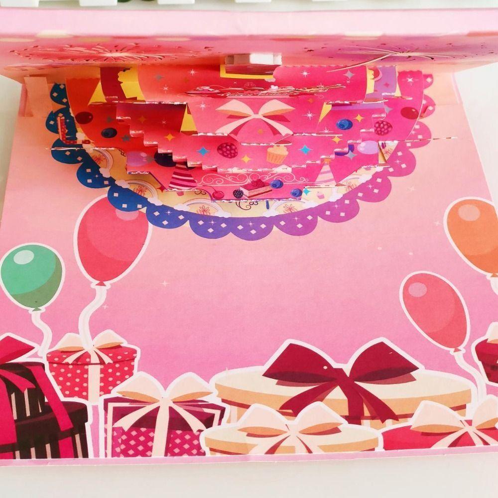 Musical and Light 3D Popup Greeting Card Blowable Led Candle Birthday Cake Postcards  Child