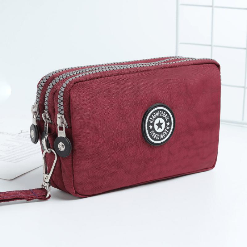 New Washed Denim Women's Three Zipper Coin Purse,Makeup Bag,Phone Bag,Hand-Held Portable Bag