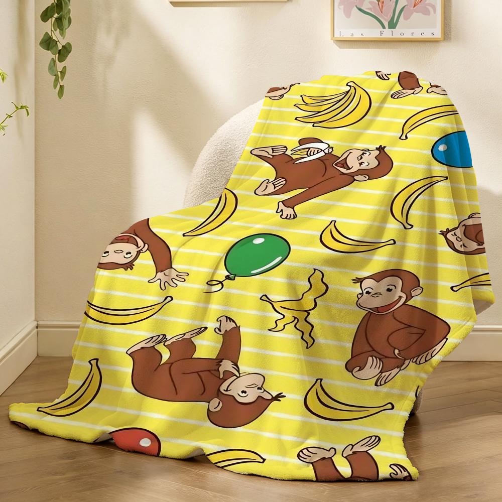 Curious George Throw Lightweight 240g Flannel Blanket Soft Skin-friendly for Summer Cooling