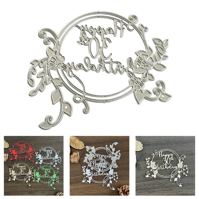 Happy Birthday Die Cut Stencils Birthday Wreath Carbon Steel Cutting Die Scrapbooking Embossing Tool for Card Making
