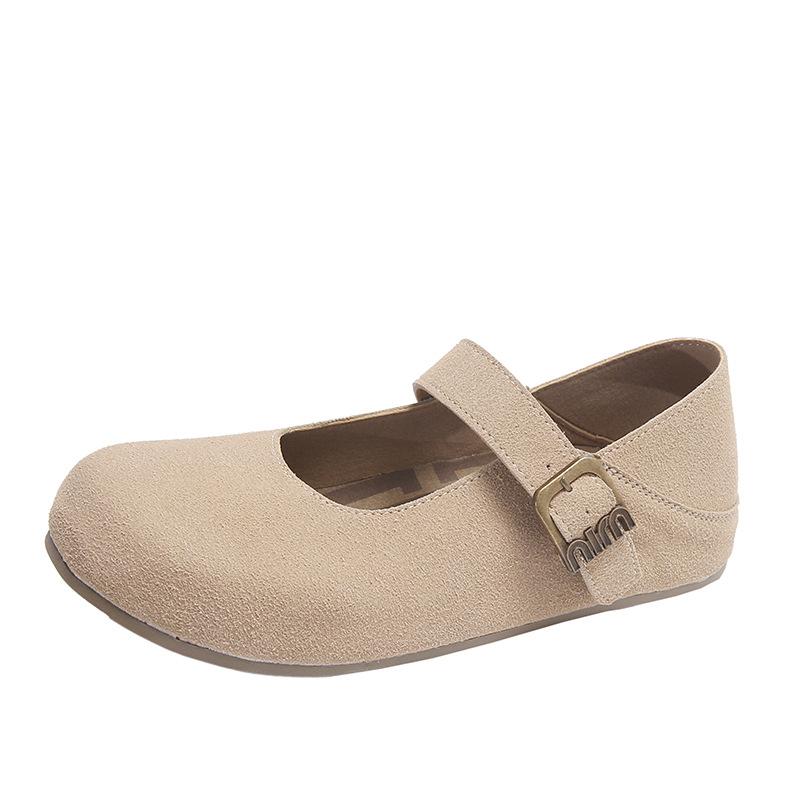 Leather Mary Jane women's shoes autumn new retro shoes flat two wear maternity shoes bag head single shoes soft